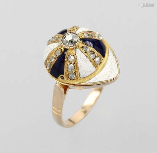 18 kt gold ring 'Polo cap' with enamel and diamonds