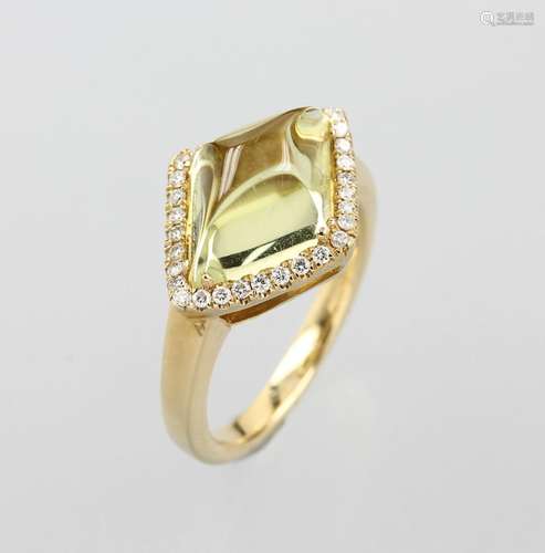 18 kt gold ring with lemoncitrine and brilliants