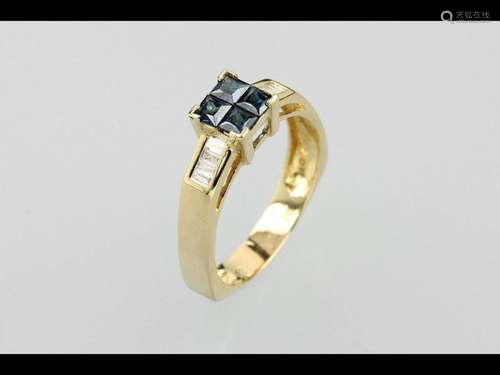 18 kt gold ring with sapphires and diamonds