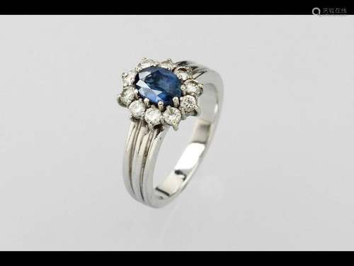 14 kt gold ring with sapphire and brilliants