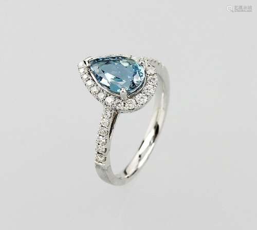 18 kt gold ring with aquamarine and brilliants