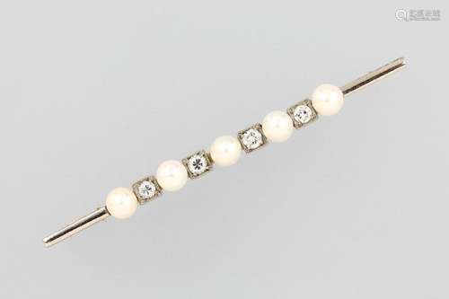 14 kt gold bar brooch with cultured pearls and brilliants