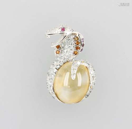 18 kt gold brooch 'cobra' with coloured stones and brilliants