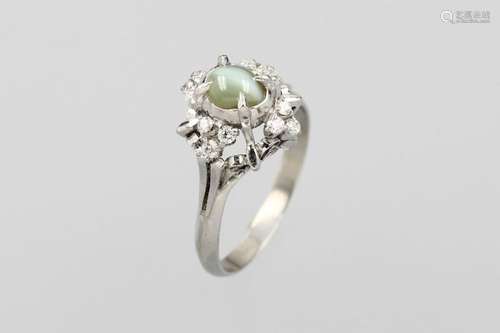 Platinum ring with chrysoberyl and diamonds