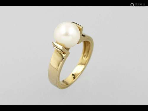 14 kt gold ring with cultured pearl and brilliants