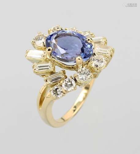 18 kt gold ring with diamonds and tanzanite