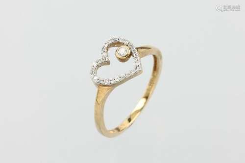 14 kt gold ring 'heart' with diamonds