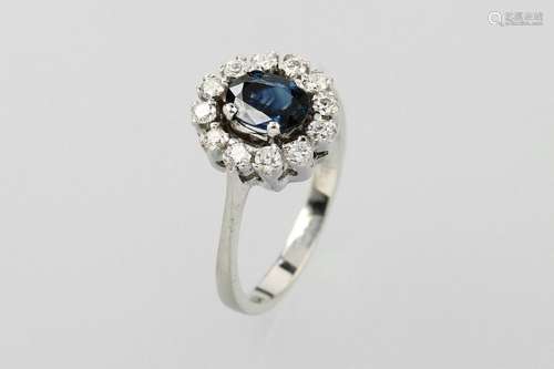 14 kt gold ring with sapphire and brilliants