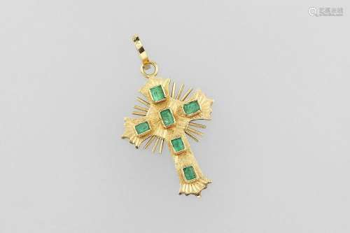 18 kt gold crosspendant with emeralds