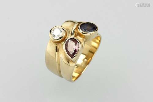 14 kt gold ring with brilliant and sapphires