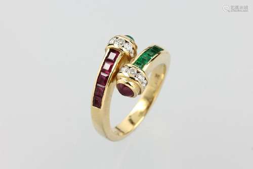 18 kt gold snakering with coloured stones and brilliants