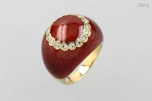 18 kt gold ring with enamel and diamonds