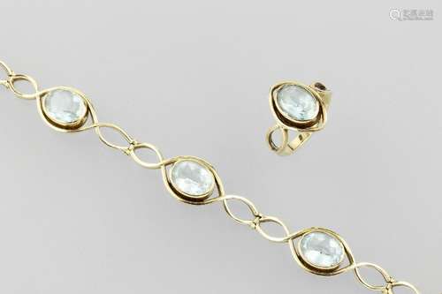 14 kt gold jewelry set with aquamarines