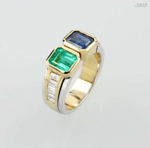 18 kt gold ring with coloured stones and diamonds