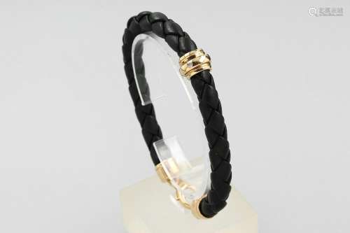 Leatherbracelet with brilliants, YG 750/000