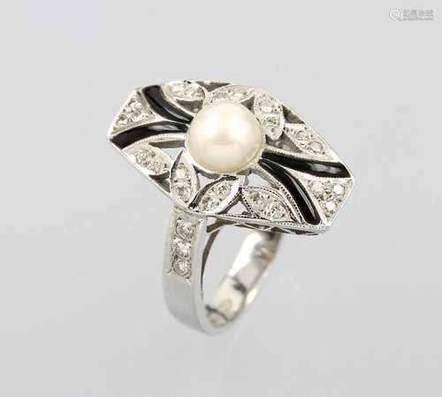 14 kt gold Art-Deco ring with pearl