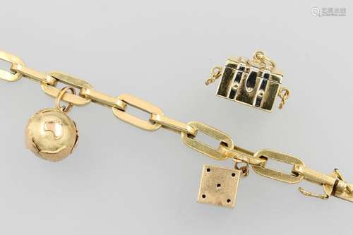 18 kt gold charm bracelet with 3 suspensions