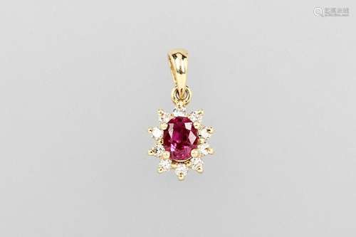 14 kt gold pendant with ruby and brilliants