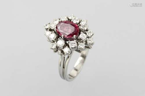 14 kt gold ring with corundum-doublette and brilliants