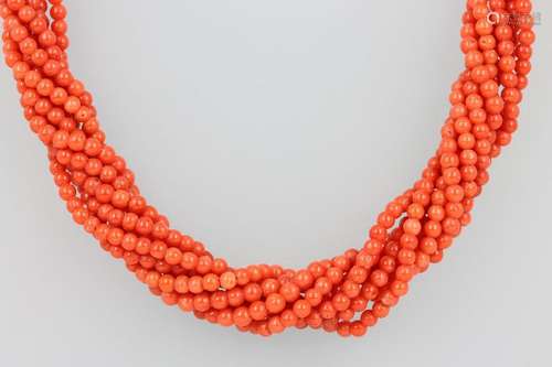 8-row coral necklace, YG 750/000