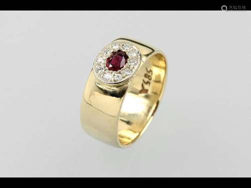 14 kt gold ring with ruby and brilliants