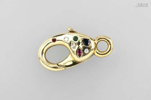 Big bolt ring clasp with diamonds and coloured stones