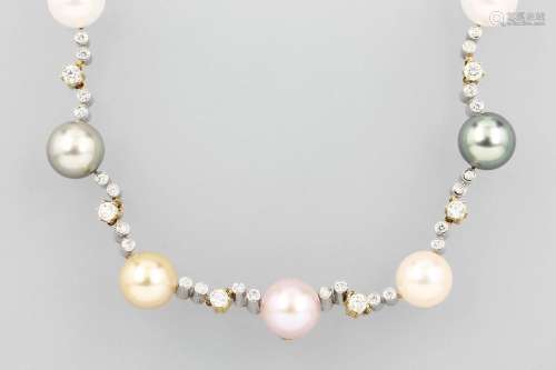 Necklace with south seas-, tahitian pearls and brilliants