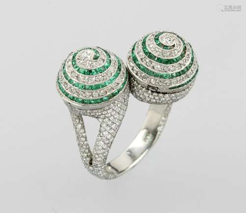 Platinum ring with emeralds and diamonds