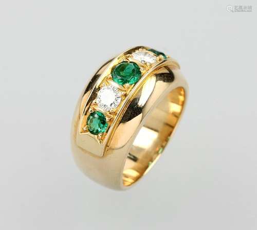 18 kt gold ring with diamonds and emeralds