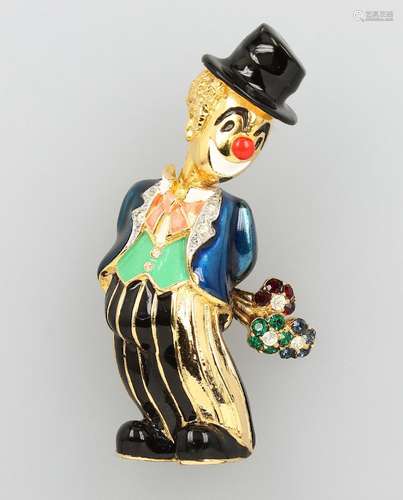 Brooch 'clown' with enamel and rhine stones