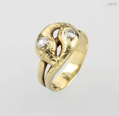 14 kt gold snakering with diamonds