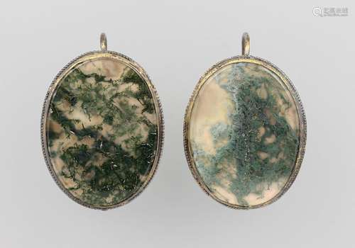 Pair of earrings with moss agate, Idar Oberstein approx. 1890