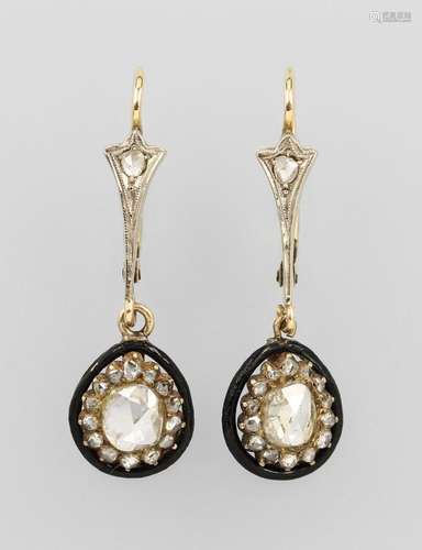 Pair of 14 kt gold earrings with diamonds and enamel