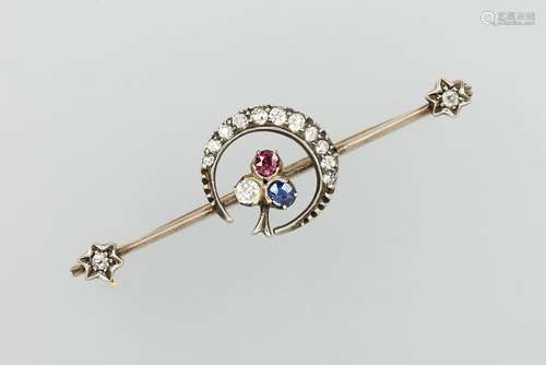 Art Nouveau brooch with diamonds and coloured stones