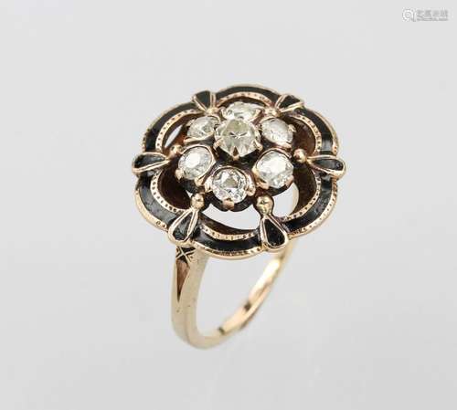 14 kt gold ring with diamonds and enamel