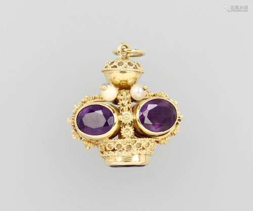 18 kt gold pendant with amethysts and cultured pearls