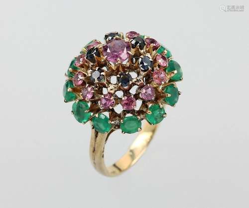 14 kt gold pagoda ring with coloured stones