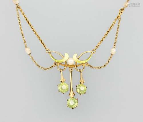 14 kt gold necklace with peridots and enamel