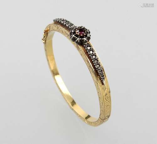 Bangle with diamonds and ruby, YG 585/000 and silver