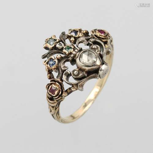 Ring with diamonds and coloured stones, approx. 1840