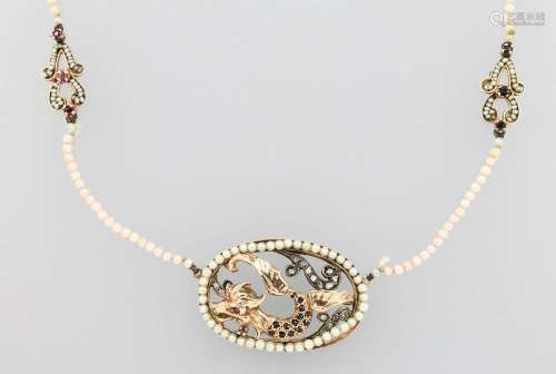 Necklace with coloured stones, diamonds and pearls