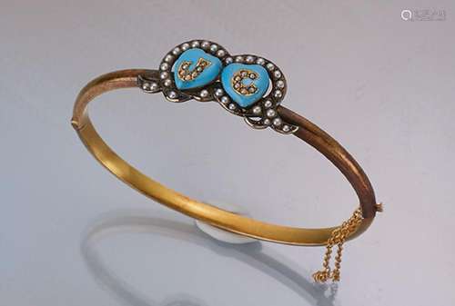 Art Nouveau bangle with turquoises and pearl, England approx. 1900s