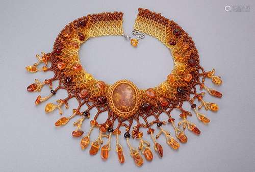 Unusual necklace with amber