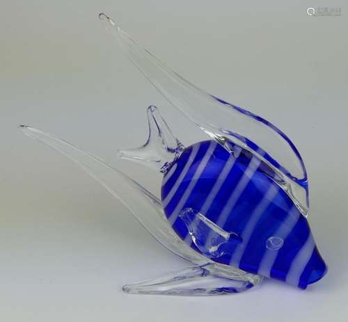 MURANO COBALT TO CLEAR GLASS FISH SCULPTURE