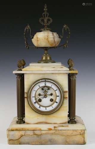 ANTIQUE FRENCH WHITE ONYX MANTLE CLOCK