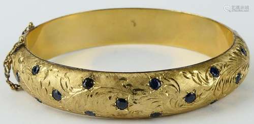 HEAVY 14KT Y GOLD AND SAPPHIRE BANGLE BRACELET