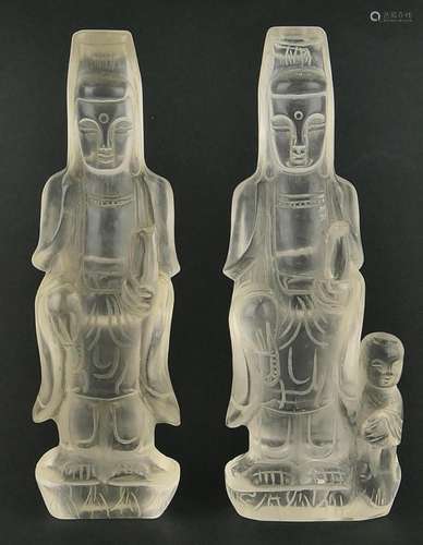 PAIR OF CHINESE ROCK CRYSTAL QUARTZ QUAN YIN