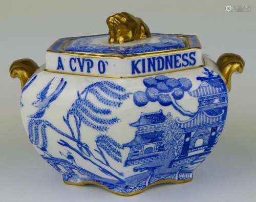 SPODE TIFFANY FLOW BLUE GOLD GILT CUP OF KINDNESS