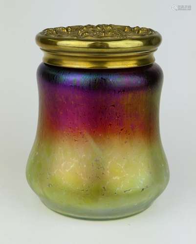 ART NOUVEAU IRIDESCENT ART GLASS COV'D BISCUIT JAR