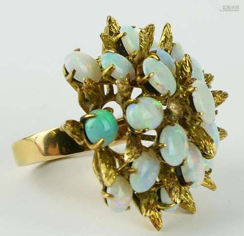 HUGE 18KT Y GOLD AFRICAN OPAL LADIES COCKTAIL RING